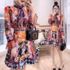 Bell-sleeve Print Mini A-line Dress