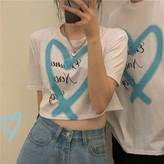 Couple Matching Short-sleeve Lettering Heart Print T-shirt