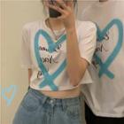 Couple Matching Short-sleeve Lettering Heart Print T-shirt