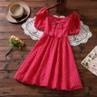 Puff Sleeve Bow Detail Check Dress