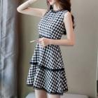 Plaid Lace Trim Sleeveless Mini A-line Dress