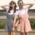 Crew-neck Short-sleeve T-shirt / Plaid Spaghetti Strap Playsuit