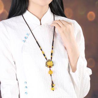 Retro Flower Gemstone Pendant Necklace Yellow - 85cm