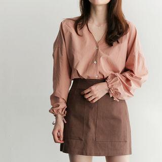 V-neck Tie-sleeve Blouse