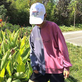 Color Panel Letter Embroidered Pullover