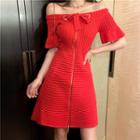 Cold Shoulder Short-sleeve Knit A-line Dress