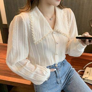 Peter Pan Collar Cutout Lace Long-sleeve Shirt