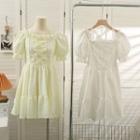 Ribbon-back Ruffle-trim Mini Dress