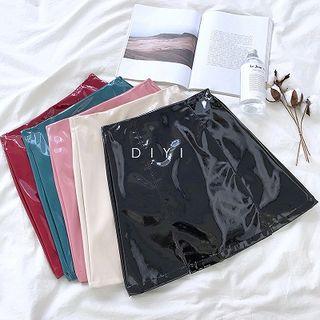 Plain High-waist Leather A-line Skirt
