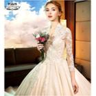 Long-sleeve Embroidered Wedding Ball Gown