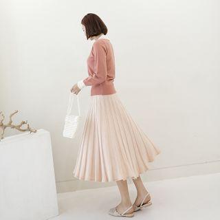 Rib-knit A-line Long Skirt