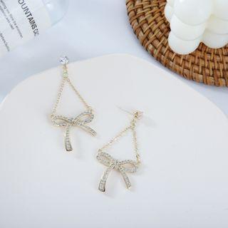 Rhinestone Bow Dangle Earring 1 Pair - Earrings - 925 Silver - One Size