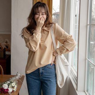 Half-placket Frill-trim Blouse