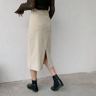 High Waist Plain Corduroy A-line Skirt