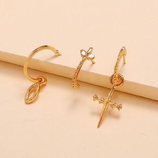 Set Of 3: Alloy Earring (assorted Designs) 1 Pair - Gold - One Size