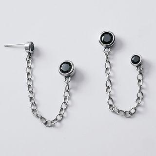 Rhinestone Chain Stud Earring 1 Pair - S925 Sterling Silver Earring - One Size