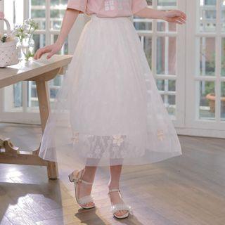 Floral Embroidered Lace Midi A-line Skirt