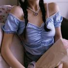 Short-sleeve Crinkled Satin Blouse