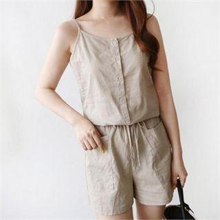 Button-front Drawstring-waist Playsuit
