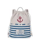 Drawstring Canvas Backpack Anchor & Blue Stripe - Off White - One Size