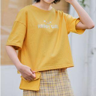 Slit-back Printed Short-sleeve Top