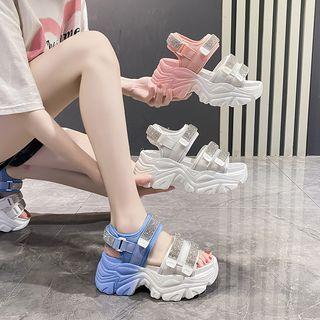 Platform Chunky Rhinestone Adhesive Strap Sandals