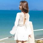 Long-sleeve Open-back Lace Panel Playsuit