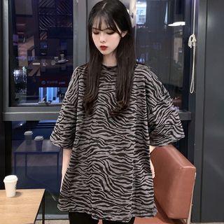 Zebra Print Short Sleeve Oversized Top