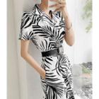 Double-breasted Printed Jumpsuit With Belt