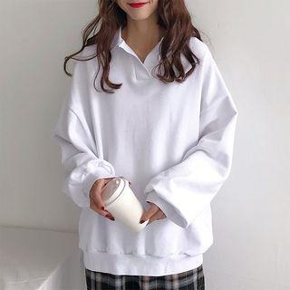 Plain Lapel Loose-fit Sweatshirt