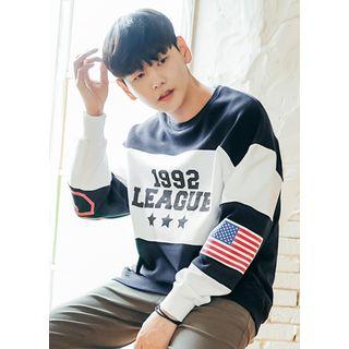 Long-sleeve Color-block Printed T-shirt