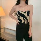 Strapless Zebra Print Camisole Top Black - One Size