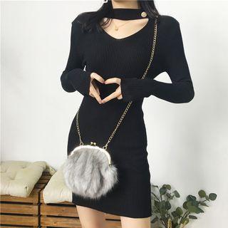 Cutout Slim-fit Long-sleeve Knit Dress