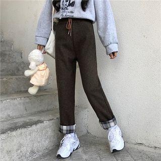 Plaid Panel Cropped Straight-fit Pants