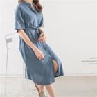 Short-sleeve Single-button Dress