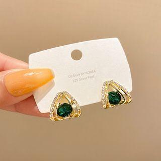 Rhinestone Alloy Earring E4979 - 1 Pair - Gold & Green - One Size