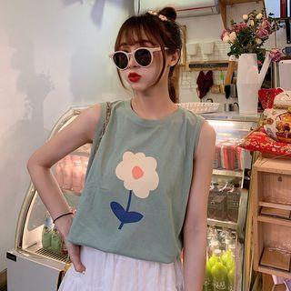 Sleeveless Flower Print T-shirt