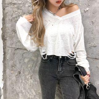 Long-sleeve Cutout V-neck Top
