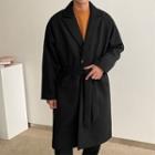 Peak-lapel Single-button Coat With Sash