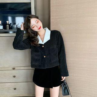 Faux-fur Button Jacket / Buckle Detail Skort