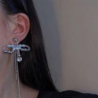 Beaded Chain Drop Earring 1 Pair - Silver & White - One Size