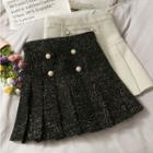 Glitter Pleated Wool Mini Skirt