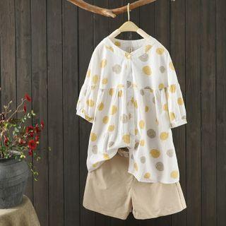 Stand-collar Print Short-sleeve Shirt