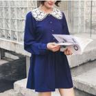 Long-sleeve Lace Collared Mini Dress