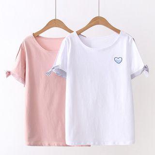 Heart Embroidered Short-sleeve Top