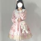Printed Long-sleeve A-line Dress / Lace Hairband / Set