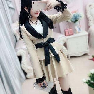 Set: Bow Accent Blazer + Mini A-line Skirt