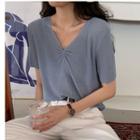 Short-sleeve Crinkled Ribbed Knit Top