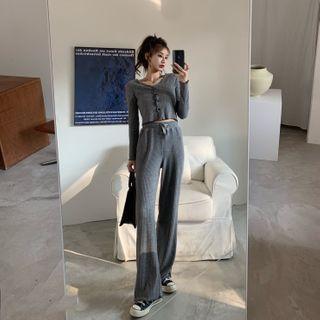 Set: Cropped Cardigan + Knit Pants