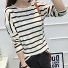 Striped Cut Out Shoulder Long Sleeve Top